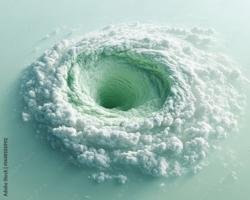 Poster ethereal climate crisis visualization immersive meteorological of cyclone dynamics in soft mint pale