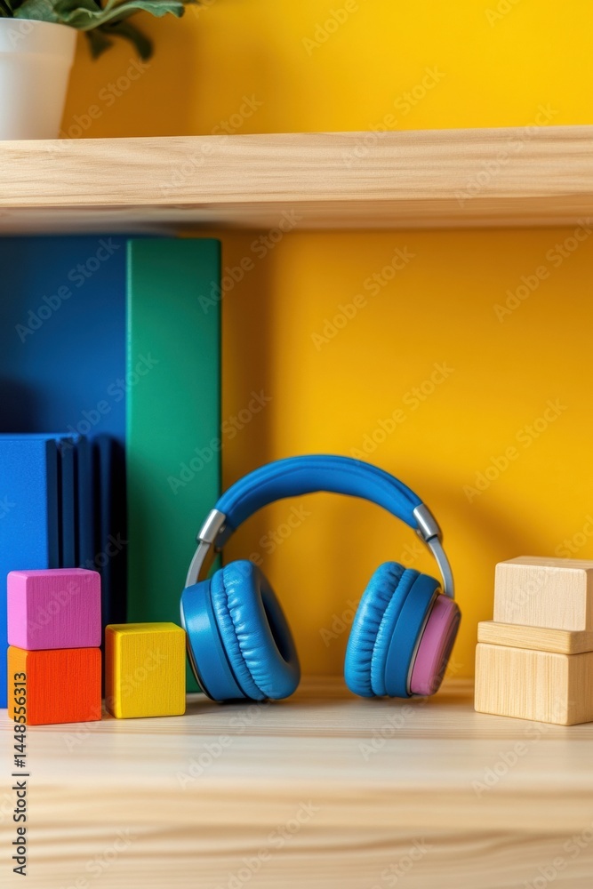 Leinwandbilder Neurodiversity Empowerment Vibrant Sensory-Adaptive Workspace Design with Ergonomic Headphones and Color-Coded Learning Tools for Inclusive Professional Development