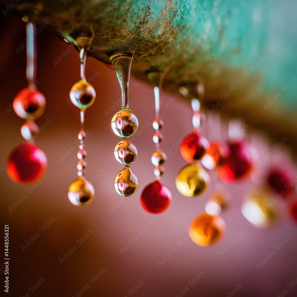 Poster Fluid Chromatic Dynamics Iridescent Water Droplet Macro Exploring Sensory Texture, Light Refraction, and Ambient Atmospheric Design