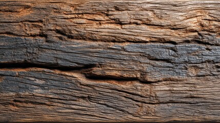 Close-up of textured weathered wood with natural grooves and earthy tones.