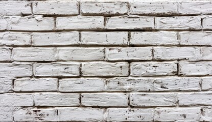 Obraz premium Textured white brick wall with rustic details and weathered appearance.
