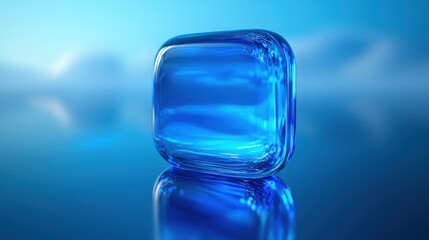 Abstract Blue Glass Cube Reflection on Blue Surface