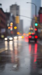 Rainy City Street Blurred Lights Abstract Background