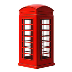 Fototapeta premium Classic bright red telephone booth, a globally recognized symbol of vintage communication and iconic British street architecture.