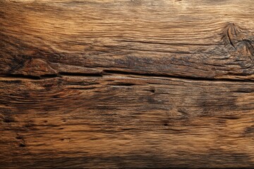 Naklejka premium Close-up of rustic weathered wooden texture with rich brown tones and prominent grain patterns.