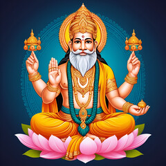Illustration with free space for text, hindu god lord Vishwakarma, blessing with the right hand