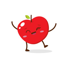 Cute Smiling Red Apple Character. Kawaii Red Fruit Mascot Style Vector. Cute vector character set in various action emotions. Collection symbols isolated on a white background