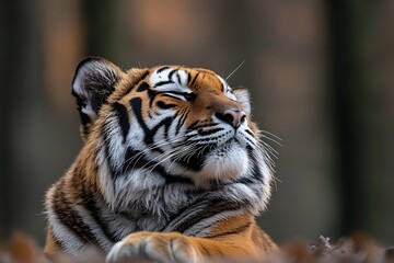 Fototapeta premium Close-up portrait of a tiger with its eyes closed