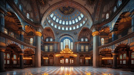 Fototapeta premium Grand mosque interior, a magnificent architectural design.