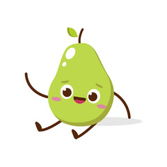 Cute Smiling Green Avocado Character. Kawaii Green Fruit Mascot Style Vector. Cute vector character set in various action emotions. Collection symbols isolated on a white background