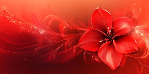 Obraz premium Vibrant red flower on abstract swirling background