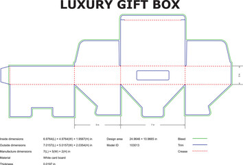 Luxury Gift Box Die Cut Template Unfolded With Dimensions And Fold Lines