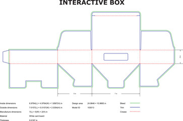 Interactive Box Template Flat Die Cut Blueprint Design For Packaging Mockup