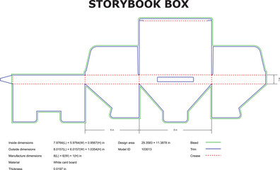 Storybook Box Die Cut Template For Packaging Design And Manufacturing With Dimensions