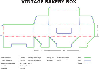 Vintage Bakery Box Template Die Cut With Bleed Trim And Crease Lines
