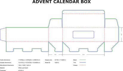Advent Calendar Box Die Cut Template Vector Illustration With Bleed Trim And Crease