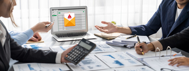 Business intelligence and data analysis concept. Analyst team working on financial data analysis...