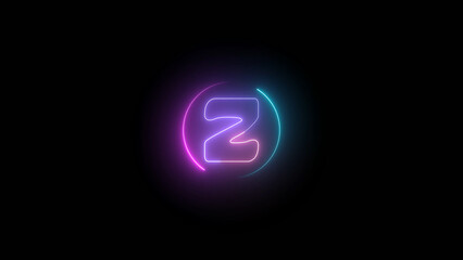 Neon alphabet letter z illustration black background.