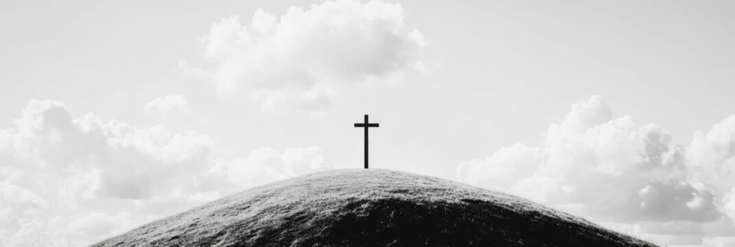 Black Saturday Redemption Minimalist Spiritual Landscape with Cross - Sacred Monochrome Narrative for Contemplative Marketing and Emotional Healing Experiences