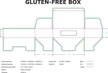 Gluten Free Box Packaging Die Cut Template With Dimensions For Custom Design