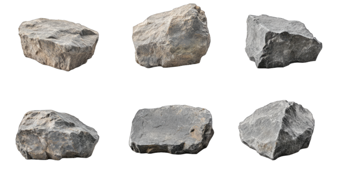 A diverse collection of natural stones and rocks. showcasing various shapes and textures. set against a plain background. ideal for use in landscaping or geological studies