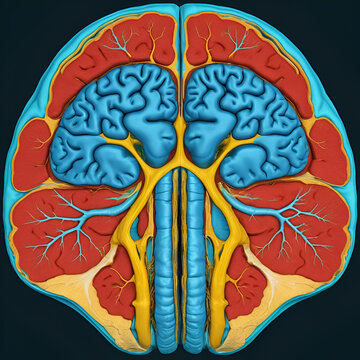 A brain scan showing a large abscess in the left temporal lobe of a cat,  3d rendering,  internal organs