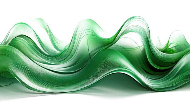 Elegant Green Waves Abstract Design with Flowing Lines and Smooth Curves on transparent background
