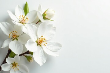 Obraz premium Delicate white blossoms against pure white backdrop, natural, closeup