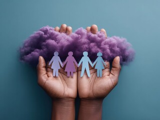 National Lost Dog Awareness Day Compassionate Community Care - Nurturing Social Bonds Through Symbolic Paper People and Surreal Purple Cloud Visual Storytelling