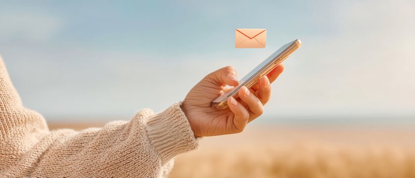 Serene Digital Connectivity National Email Day Minimal Beach Lifestyle - Soft Tech Wellness and Instant Communication Trends for Gen Z Professionals - Powered by Adobe