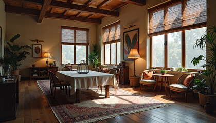 Fototapeta premium Cozy living room with natural light and plants 