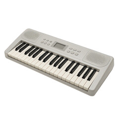Compact grey digital piano featuring responsive white and black keys, functional speakers, and essential control buttons.