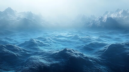 Fototapeta premium Aerial View Of Cold Blue Ocean Waves And Snow Capped Mountains High Resolution Photo