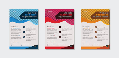 a bundle of 3 templates of different colors a4 flyer template, modern business flyer template, abstract business flyer and creative design, IT company flyer and editable vector template flyer design. 