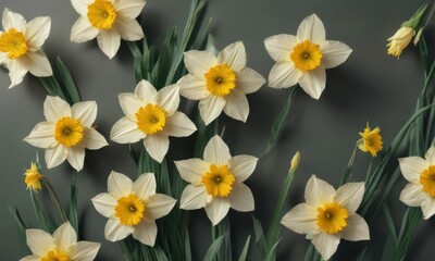 Obraz premium Delicate daffodils burst, textured paper background Spring freshness , design, artwork, paper