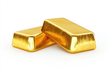 Two shiny gold bars stacked on white background on transparent background