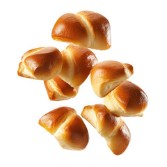 Brioche Rolls Descending Mid Air Back  isolated on a transparent background