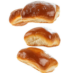 Brioche Rolls Descending Mid Air Back  isolated on a transparent background