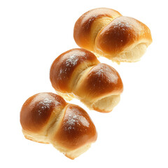 Brioche Rolls Descending Mid Air Back  isolated on a transparent background