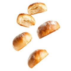 Brioche Rolls Descending Mid Air Back  isolated on a transparent background