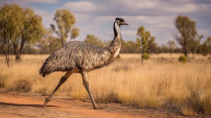 Emu Strutting Across the Australian Outback