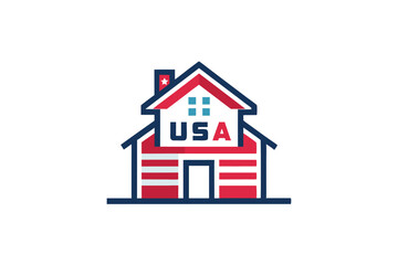 Fototapeta premium House with USA Flag Icon Logo 