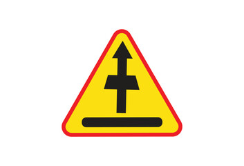 Traffic Merge Sign in Yellow and Red Triangle with a White Background