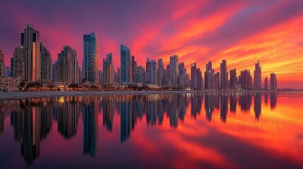 City skyline sunset reflection
