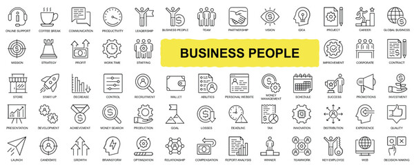 Set of Business People, Human Resources, and Office Management – Editable Vector Icons Collection