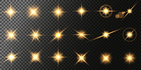 Lens Flare, light glow effect. sun or realistic shining star with backlight effect. bokeh glitter and sparkles or sparkles on transparent background.