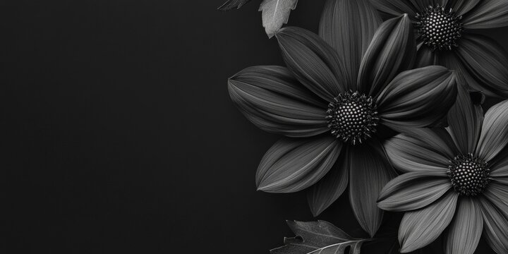 Elegant black and white floral arrangement with dramatic lighting