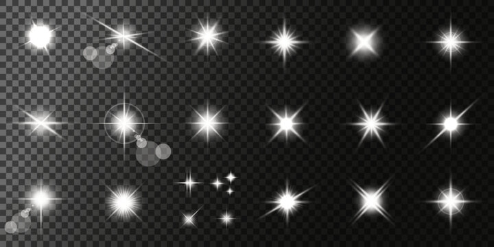 Lens Flare, light glow effect. sun or realistic shining star with backlight effect. bokeh glitter and sparkles or sparkles on transparent background.