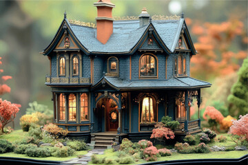 3D model of a cottage house. House design, country house. Two-storey cottage 3D model project. Sale and purchase of real estate, rent, real estate agency. Construction and design of houses.