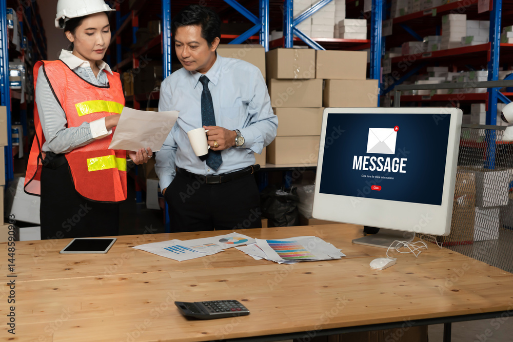 Poster email notification message showing on computer screen snugly. digital marketing message information 